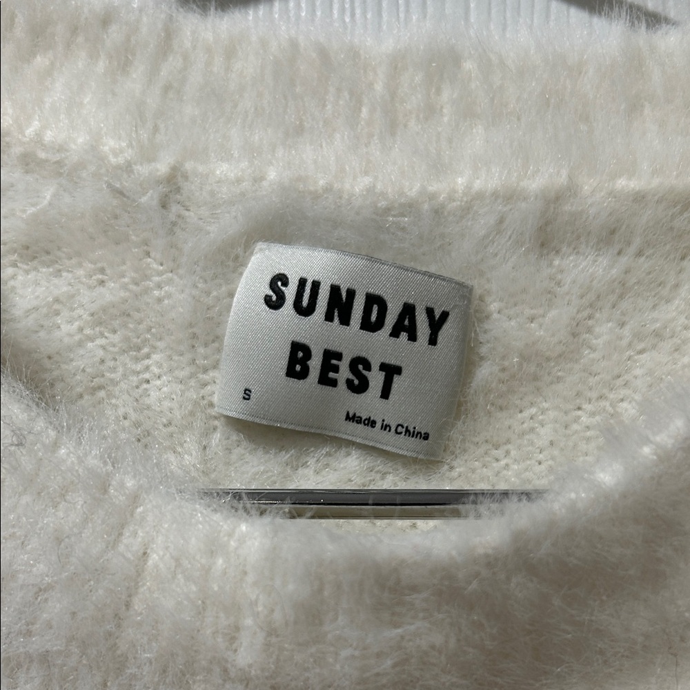 Aritzia Cream Fuzzy Crew Neck Sweater - Picture 2 of 6